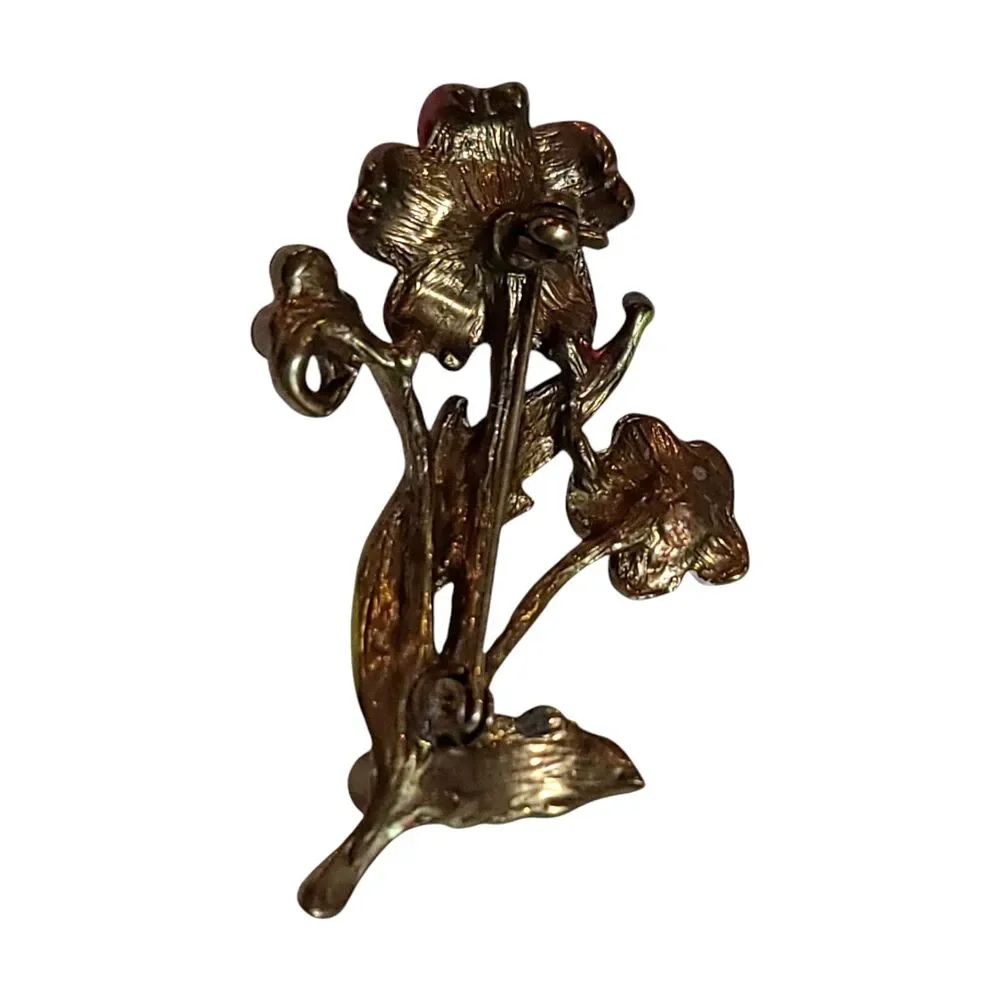 Vintage Metal Enamel AB Rhinestones Flower Bouquet Brooch Pin Spring
